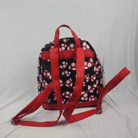 Walt Disney World Parks Minnie Mouse Bows Mini Backpack Red Black Faux Leather - Picture 3 of 16